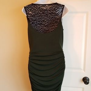 Green dress Ruching and lace, stretch Express